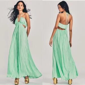 LOVESHACKFANCY Julissa Pleated Halter Maxi Dress